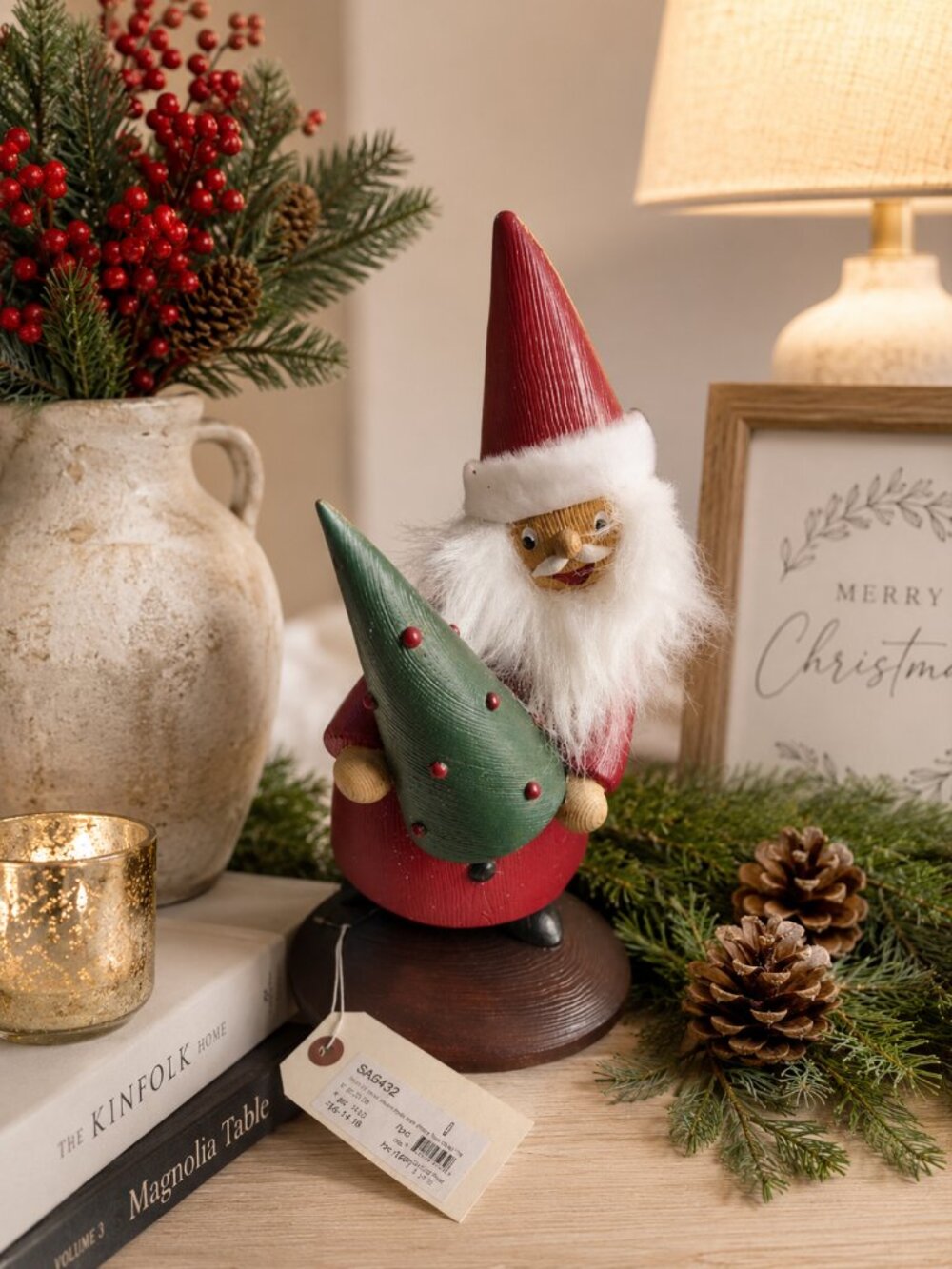Scandinavian Resin Santa Christmas Tree Figurine 11.5" Nordic Decor NWT